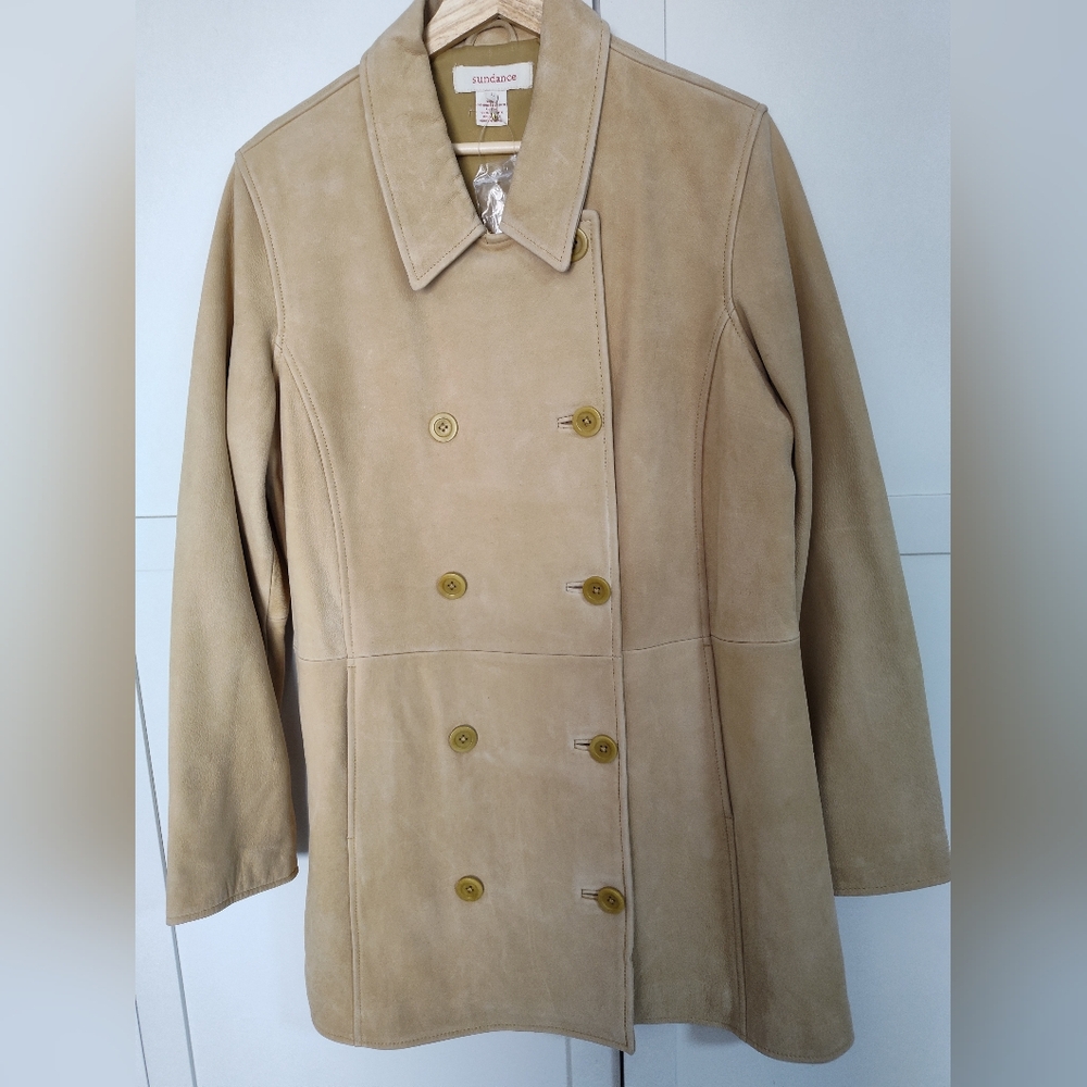 Sundance Beige Suede Double-Breasted Coat